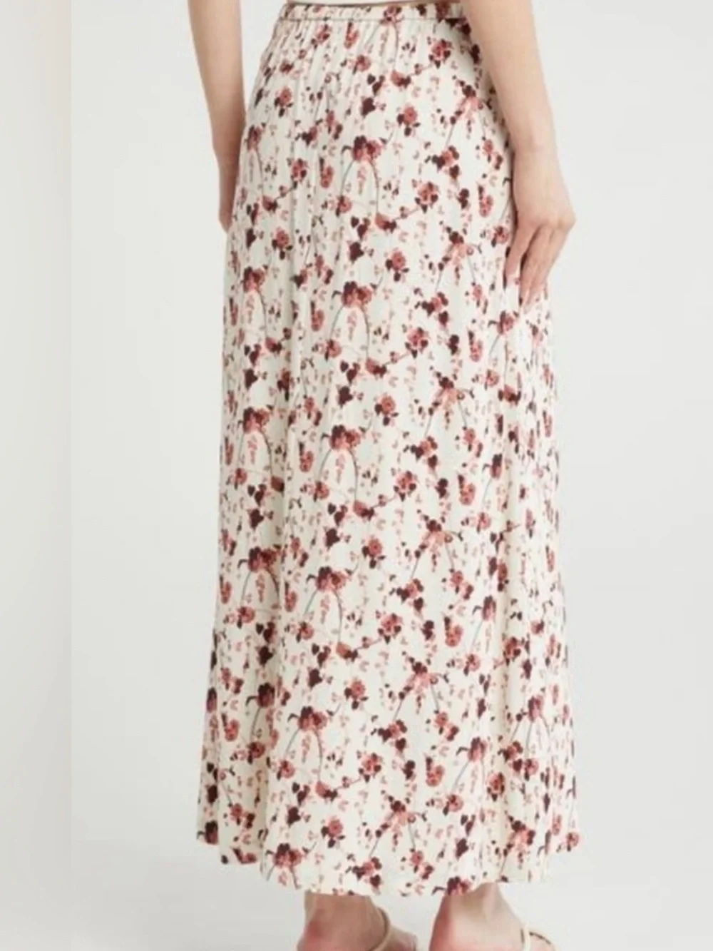 Melrose and Market White Maxi Skirt with Burgundy Floral